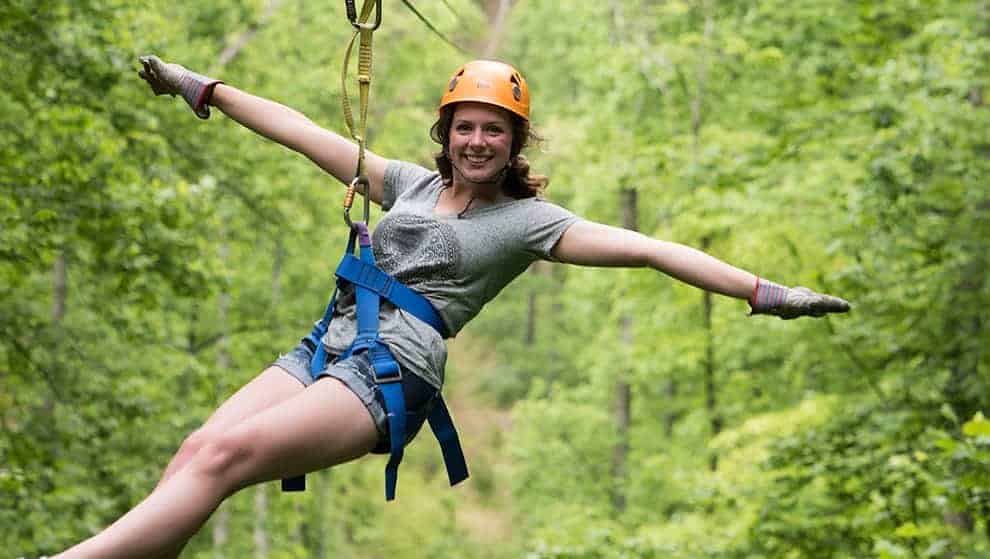 Zipline through the air at up to 500 feet above the ground