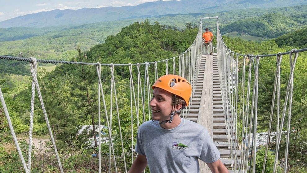 Walk across our sky high swinging bridge for views that will go for miles in all directions