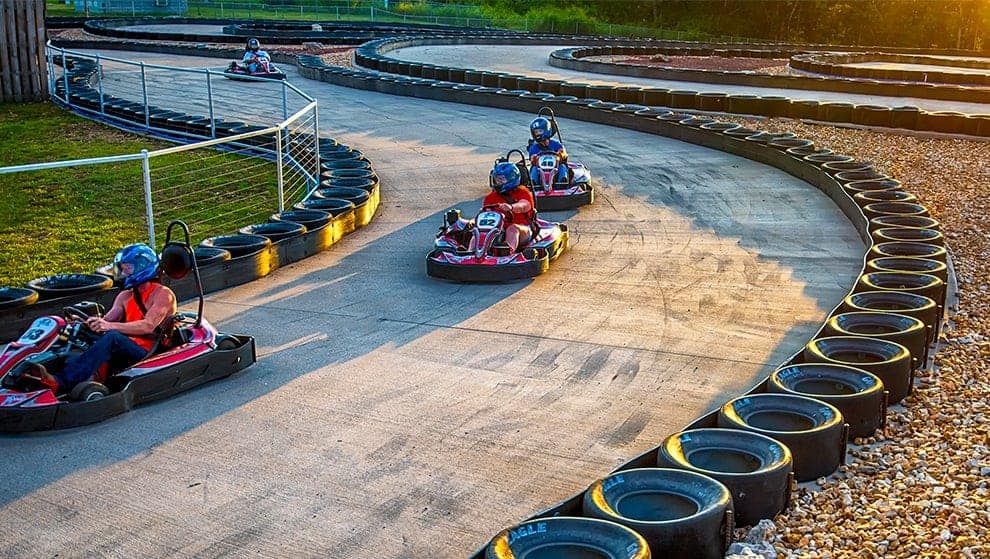 Our go-kart track includes lots of twists and turns